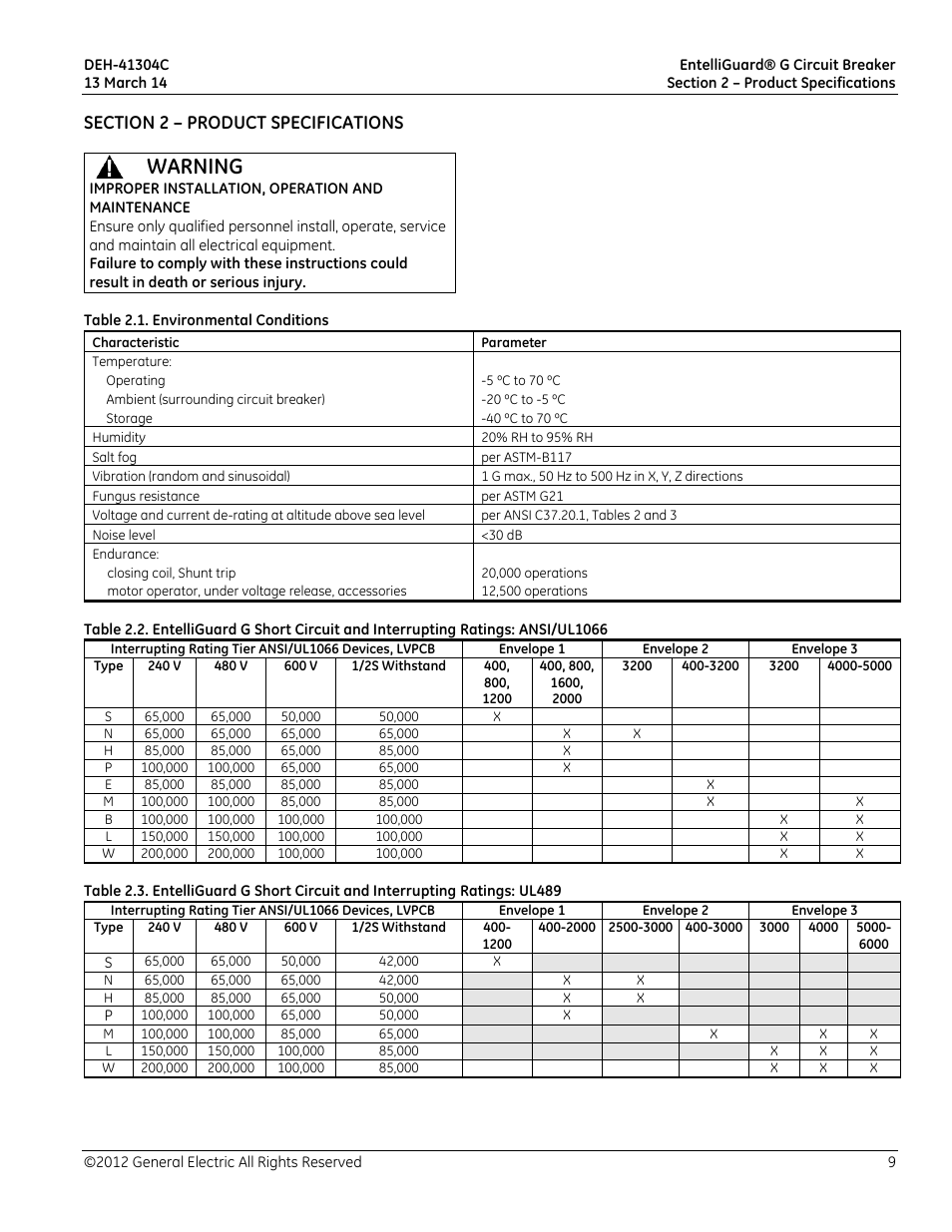 Warning | GE Industrial Solutions EntelliGuard G User Manual | Page 9 / 43