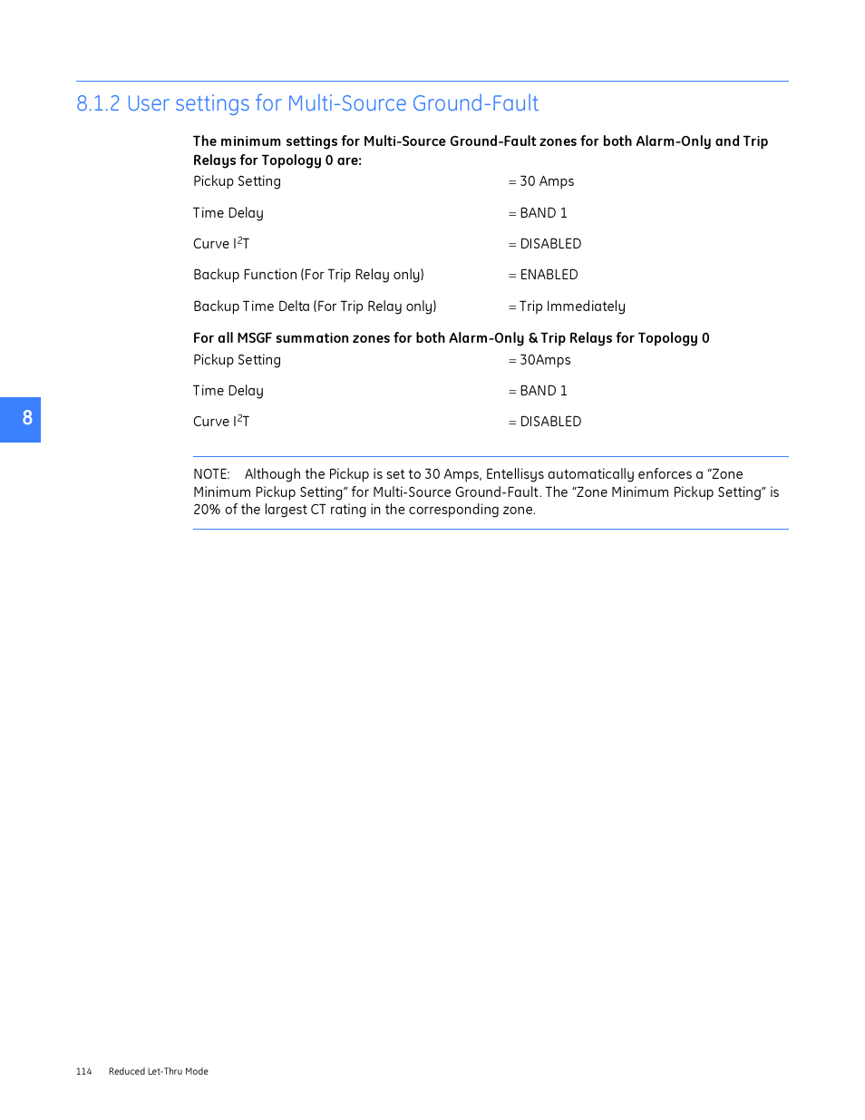 2 user settings for multi-source ground-fault | GE Industrial Solutions Entellisys System User Manual User Manual | Page 114 / 238