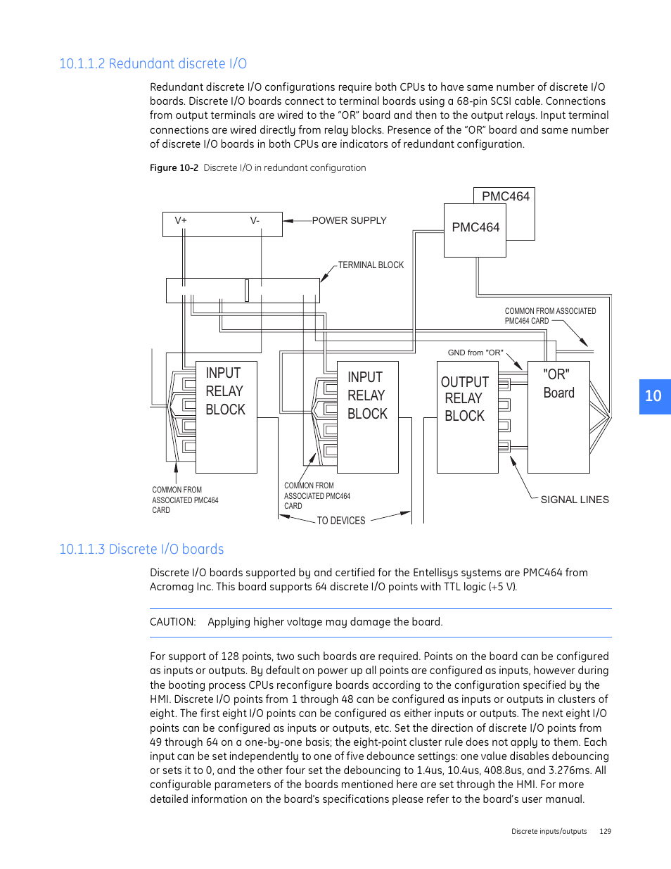 2 redundant discrete i/o, 3 discrete i/o boards, Input relay block output board "or | Input relay block relay block | GE Industrial Solutions Entellisys System User Manual User Manual | Page 129 / 238