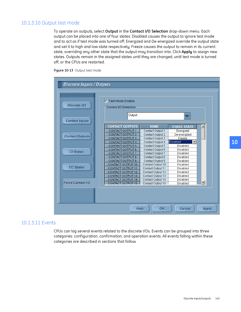 10 output test mode, 11 events, 10 output test mode 10.1.3.11 events | GE Industrial Solutions Entellisys System User Manual User Manual | Page 143 / 238