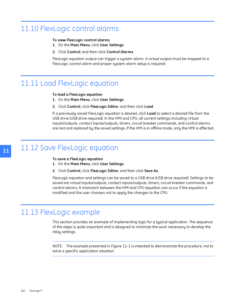 10 flexlogic control alarms, 11 load flexlogic equation, 12 save flexlogic equation | 13 flexlogic example | GE Industrial Solutions Entellisys System User Manual User Manual | Page 160 / 238