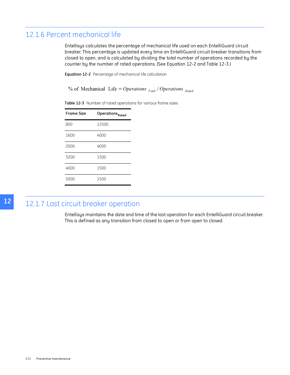 6 percent mechanical life, 7 last circuit breaker operation | GE Industrial Solutions Entellisys System User Manual User Manual | Page 172 / 238