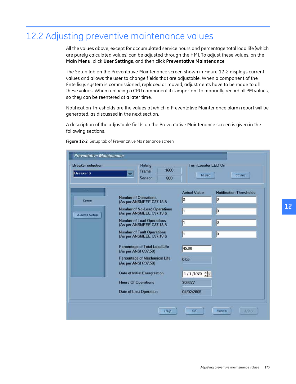 2 adjusting preventive maintenance values | GE Industrial Solutions Entellisys System User Manual User Manual | Page 173 / 238