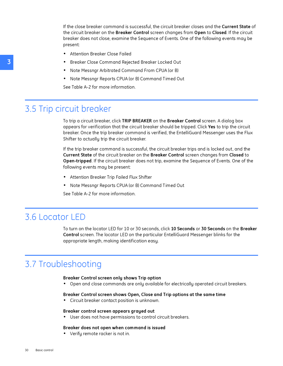 5 trip circuit breaker, 6 locator led, 7 troubleshooting | GE Industrial Solutions Entellisys System User Manual User Manual | Page 30 / 238