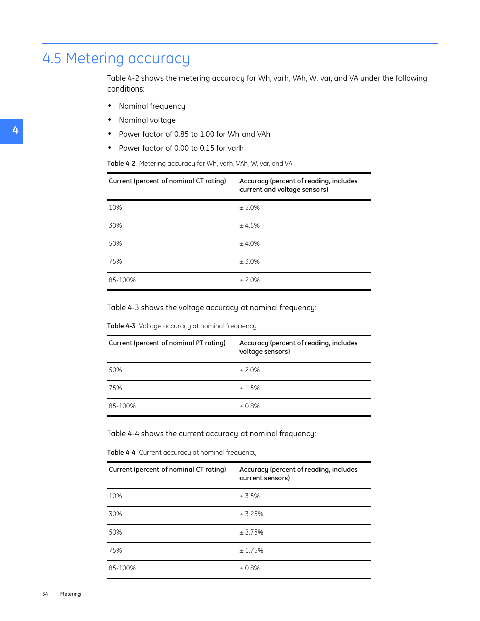 5 metering accuracy | GE Industrial Solutions Entellisys System User Manual User Manual | Page 34 / 238