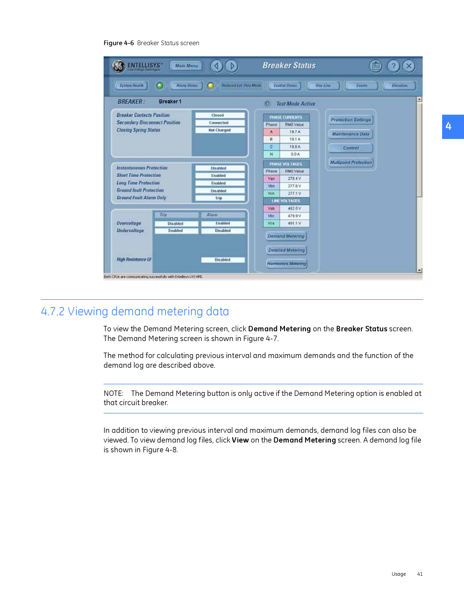 2 viewing demand metering data | GE Industrial Solutions Entellisys System User Manual User Manual | Page 41 / 238