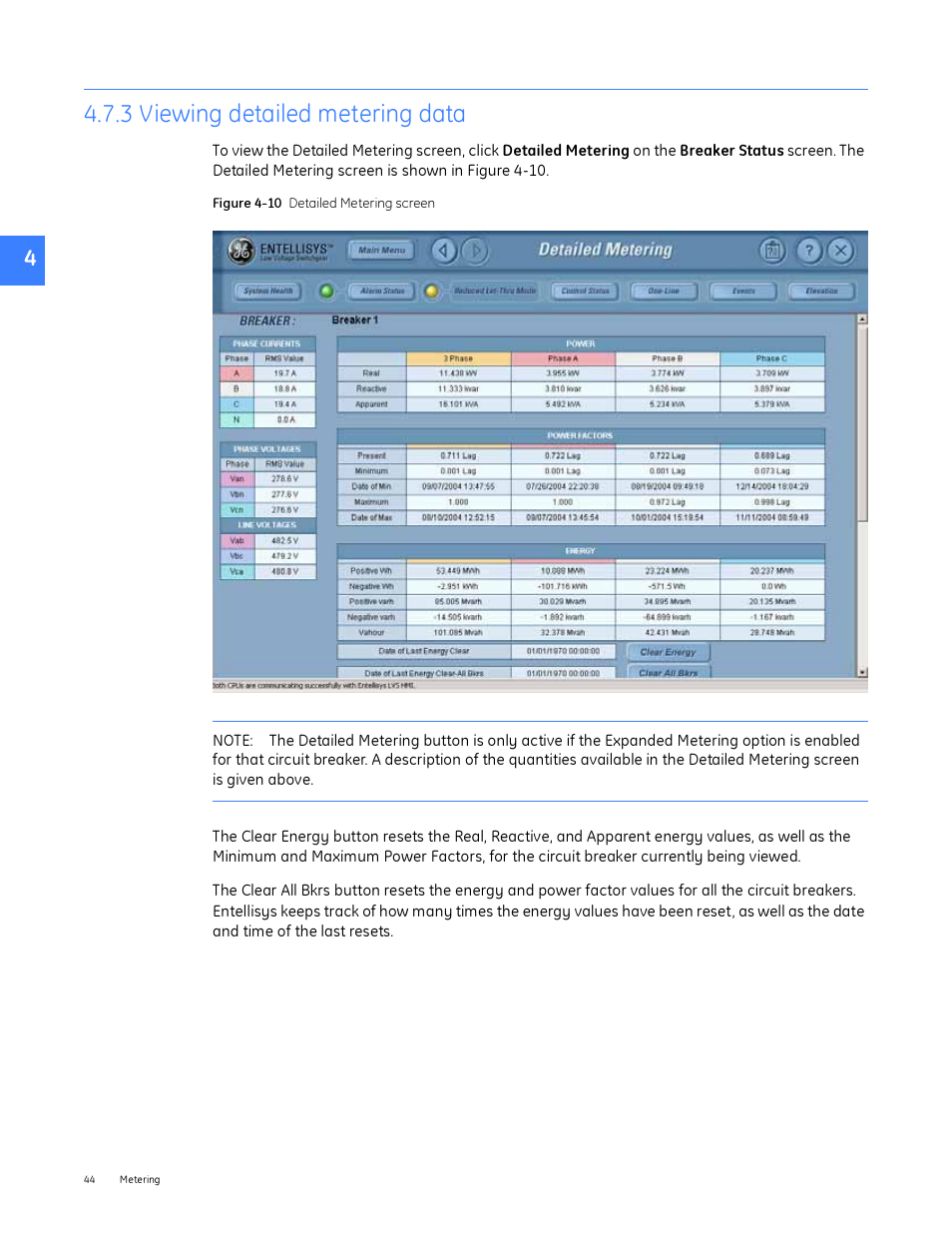3 viewing detailed metering data | GE Industrial Solutions Entellisys System User Manual User Manual | Page 44 / 238