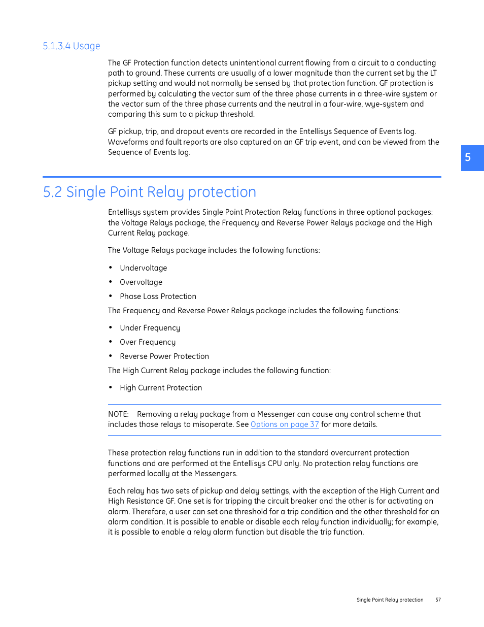 4 usage, 2 single point relay protection | GE Industrial Solutions Entellisys System User Manual User Manual | Page 57 / 238