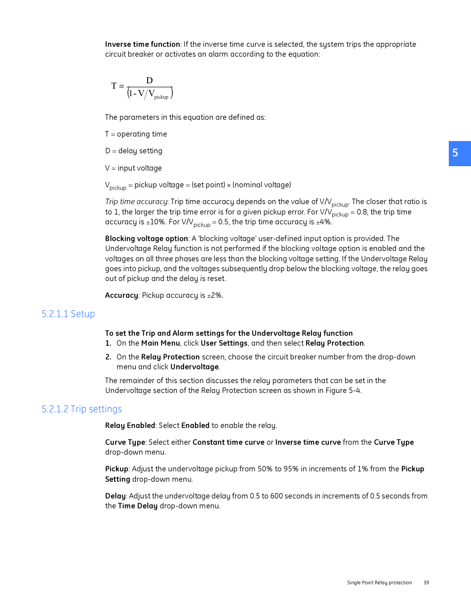 1 setup, 2 trip settings, 1 setup 5.2.1.2 trip settings | GE Industrial Solutions Entellisys System User Manual User Manual | Page 59 / 238