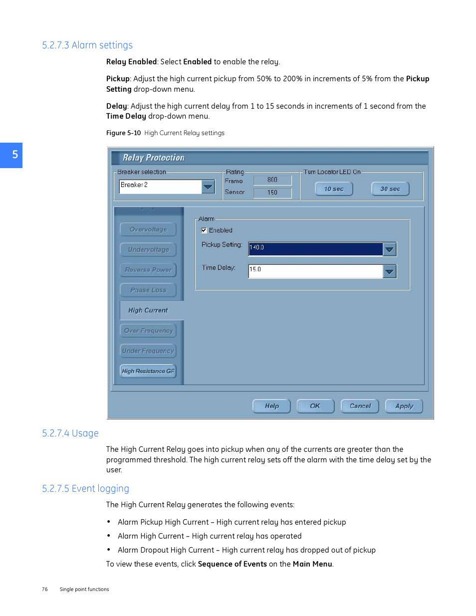 3 alarm settings, 4 usage, 5 event logging | GE Industrial Solutions Entellisys System User Manual User Manual | Page 76 / 238