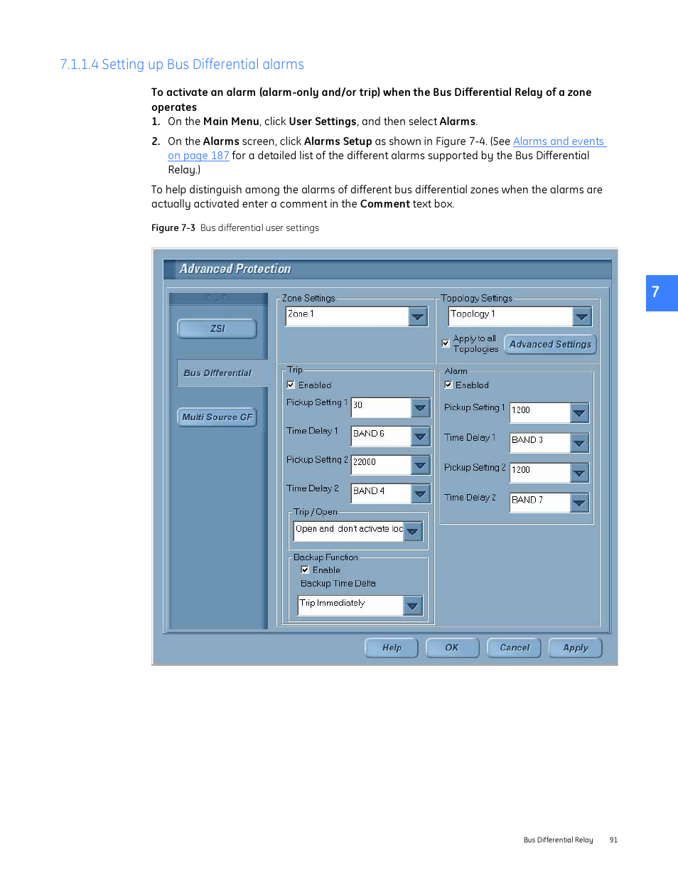 4 setting up bus differential alarms | GE Industrial Solutions Entellisys System User Manual User Manual | Page 91 / 238