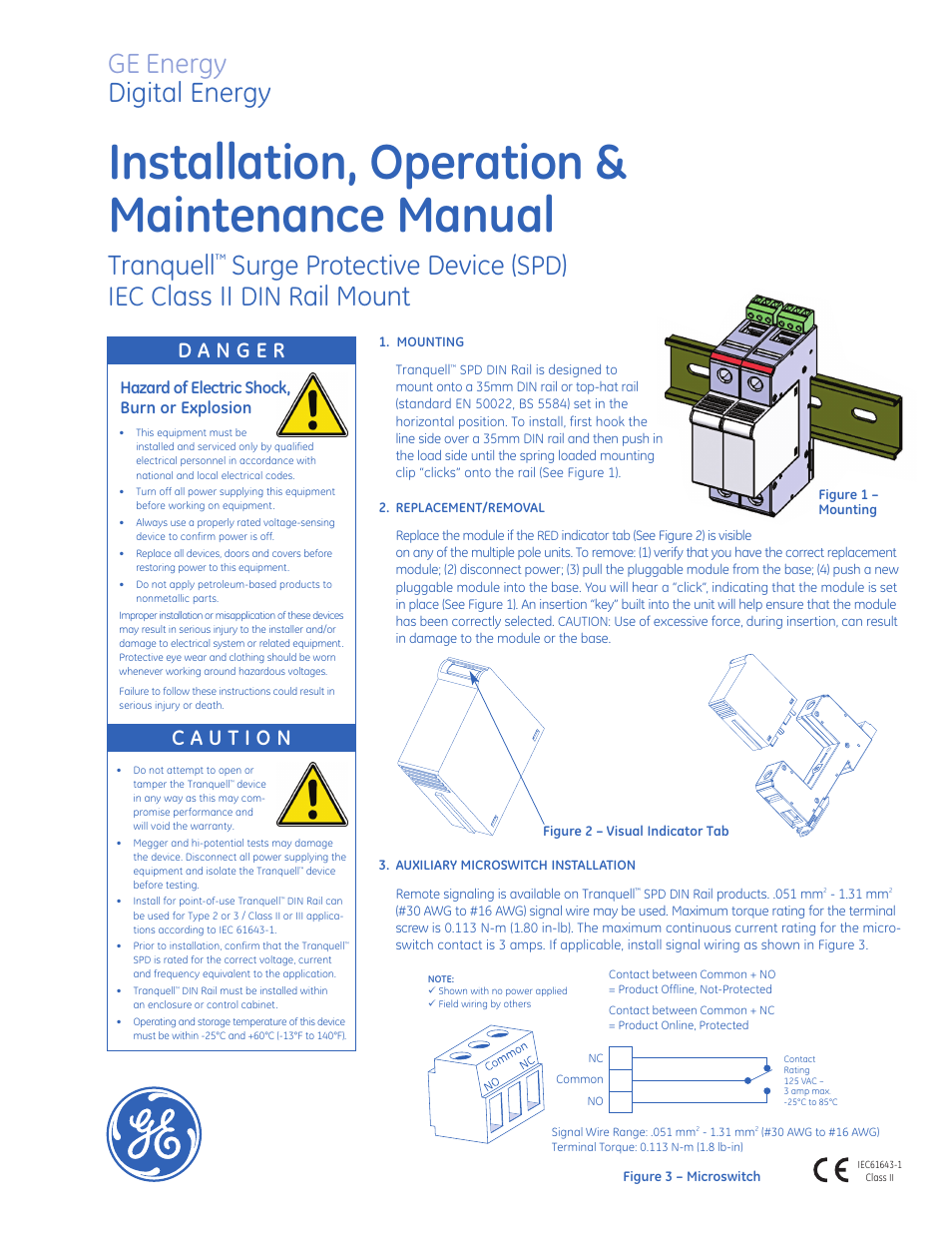 GE Industrial Solutions Tranquell DIN Rail Mount Series SPD (IEC listed) User Manual | 2 pages