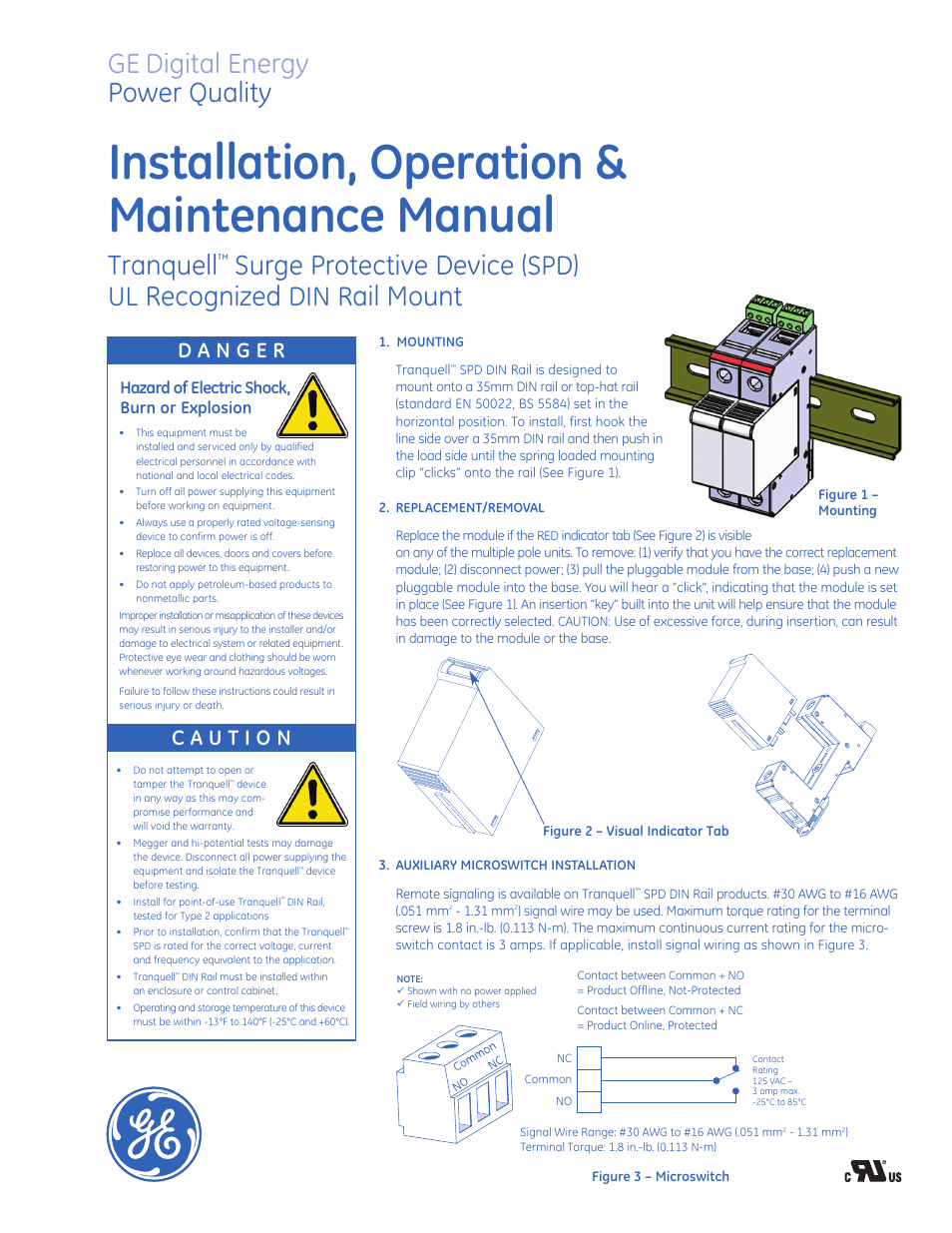 GE Industrial Solutions Tranquell DIN Rail Mount Series SPD (UL recognized) User Manual | 2 pages