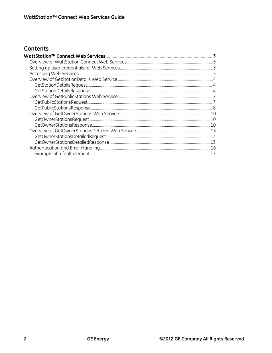 GE Industrial Solutions WattStation Connect Web Services Guide User Manual | Page 2 / 18