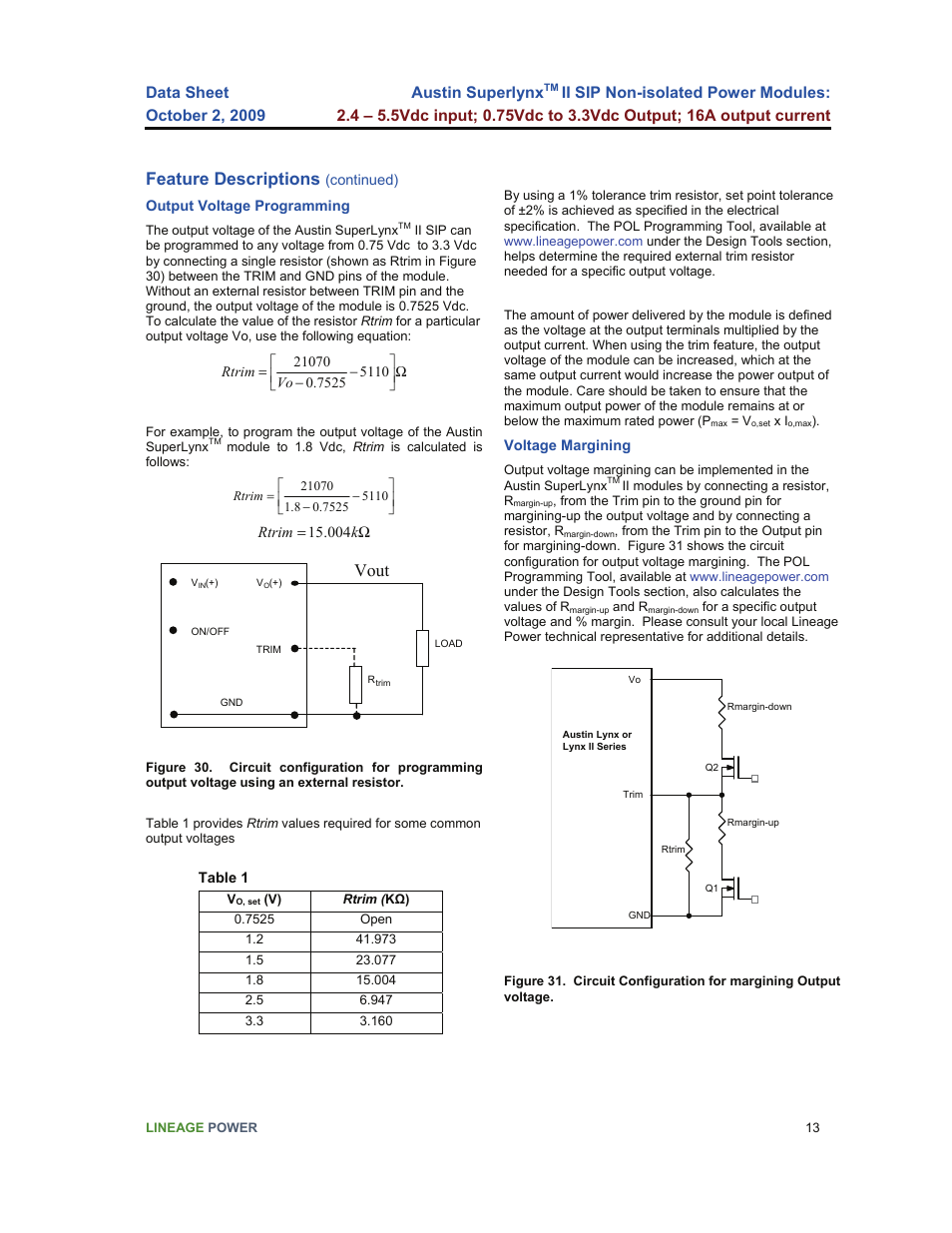 Feature descriptions, Vout | GE Industrial Solutions Austin Superlynx II SIP User Manual | Page 13 / 19