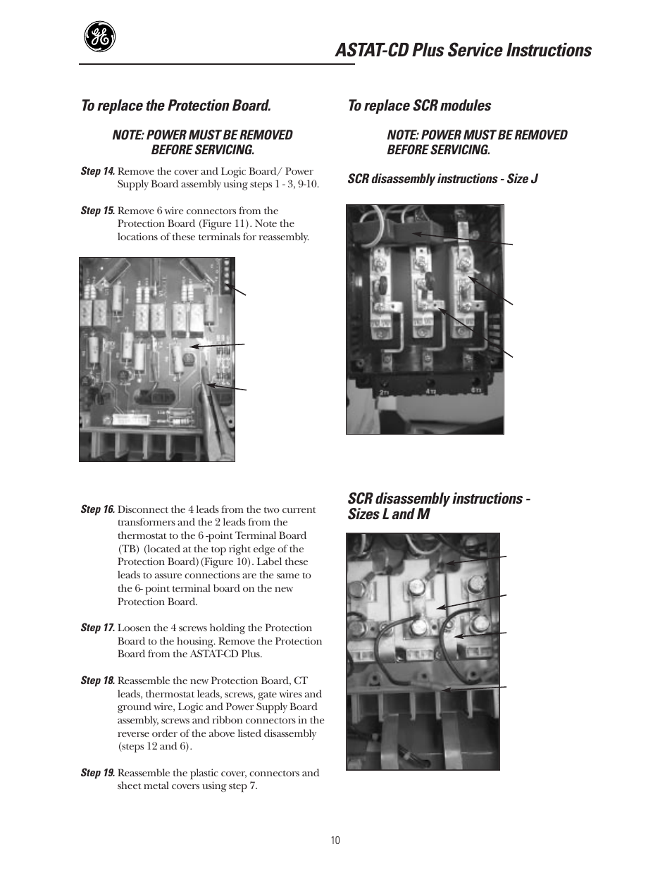 Astat-cd plus service instructions, Scr disassembly instructions - sizes l and m | GE Industrial Solutions ASTAT-CD Plus Solid-State Starters User Manual | Page 10 / 32