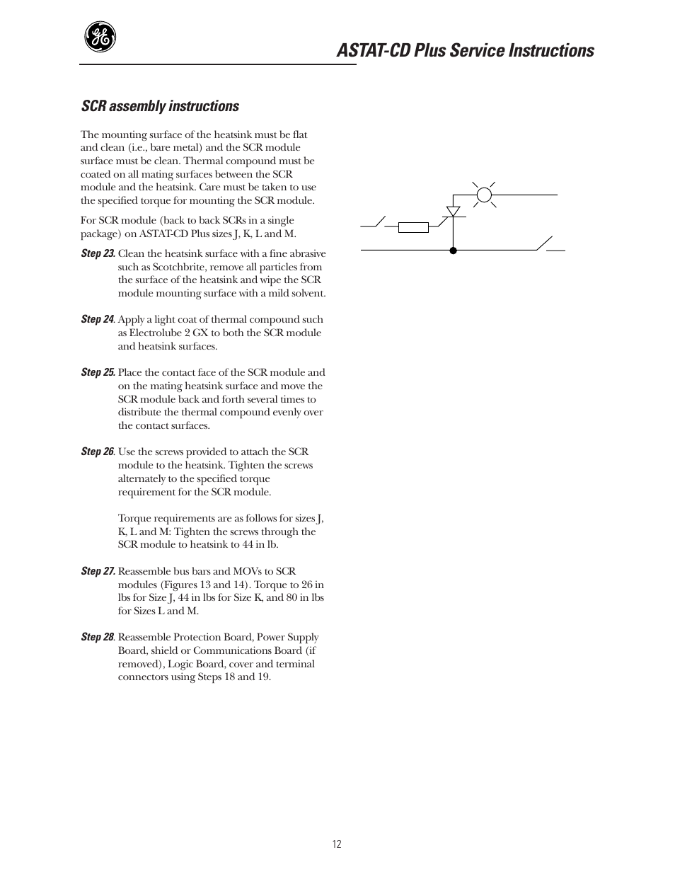 Astat-cd plus service instructions, Scr assembly instructions | GE Industrial Solutions ASTAT-CD Plus Solid-State Starters User Manual | Page 12 / 32
