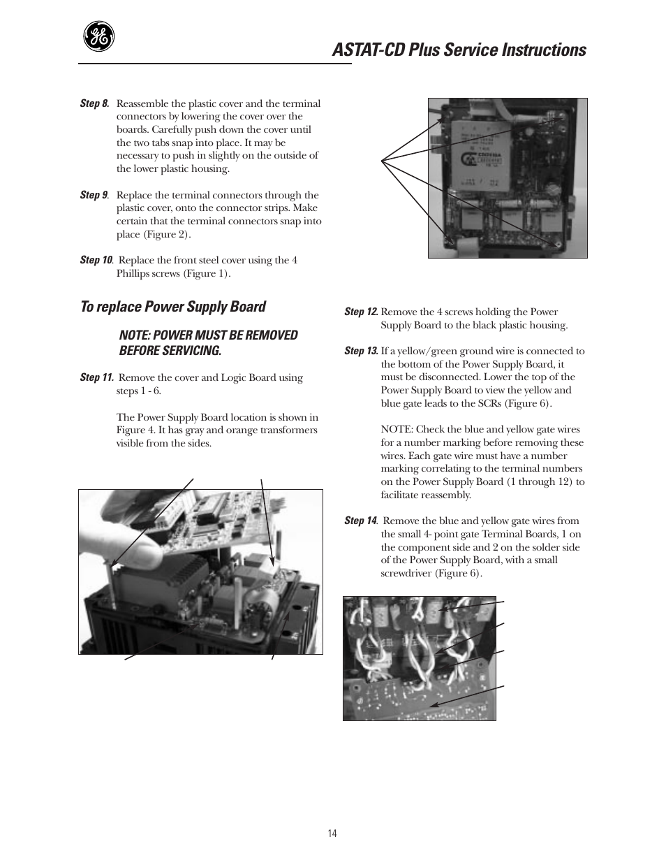 Astat-cd plus service instructions | GE Industrial Solutions ASTAT-CD Plus Solid-State Starters User Manual | Page 14 / 32