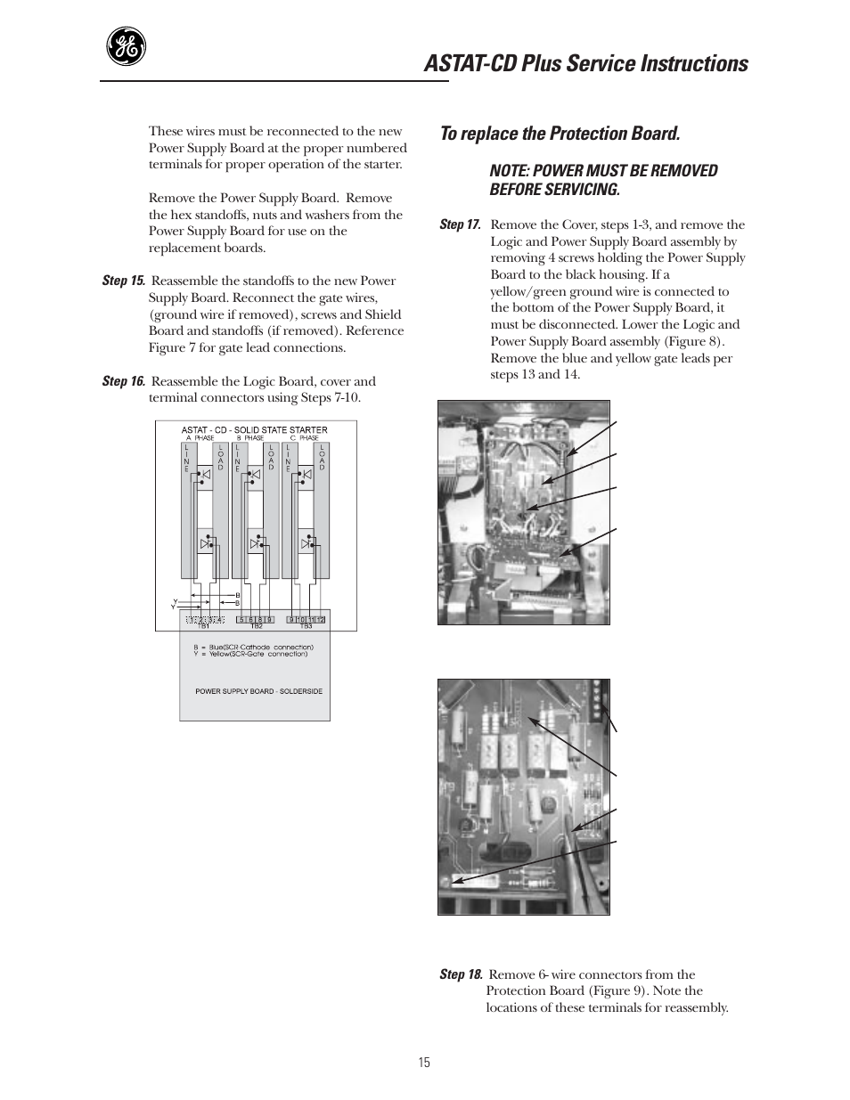 Astat-cd plus service instructions | GE Industrial Solutions ASTAT-CD Plus Solid-State Starters User Manual | Page 15 / 32