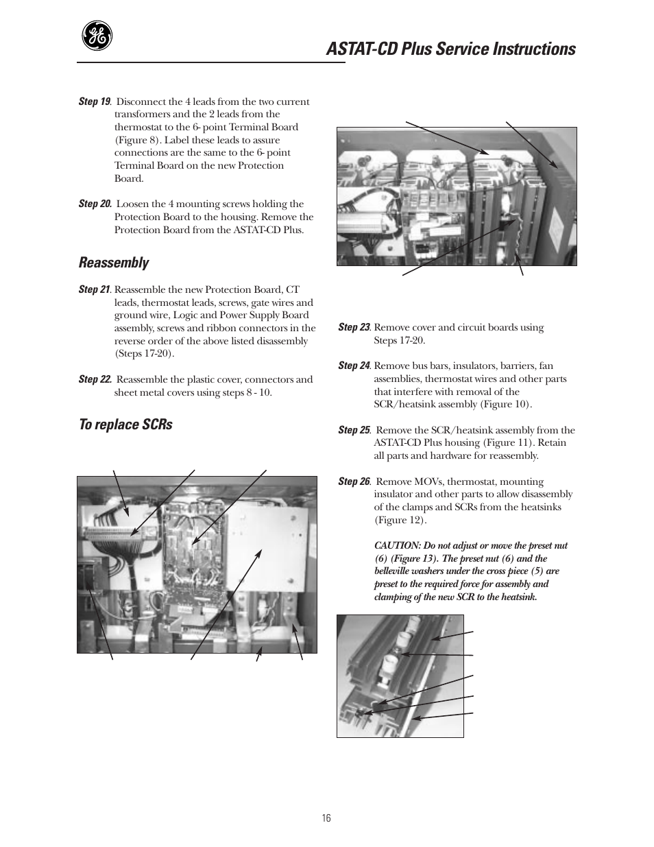 Astat-cd plus service instructions, Reassembly | GE Industrial Solutions ASTAT-CD Plus Solid-State Starters User Manual | Page 16 / 32