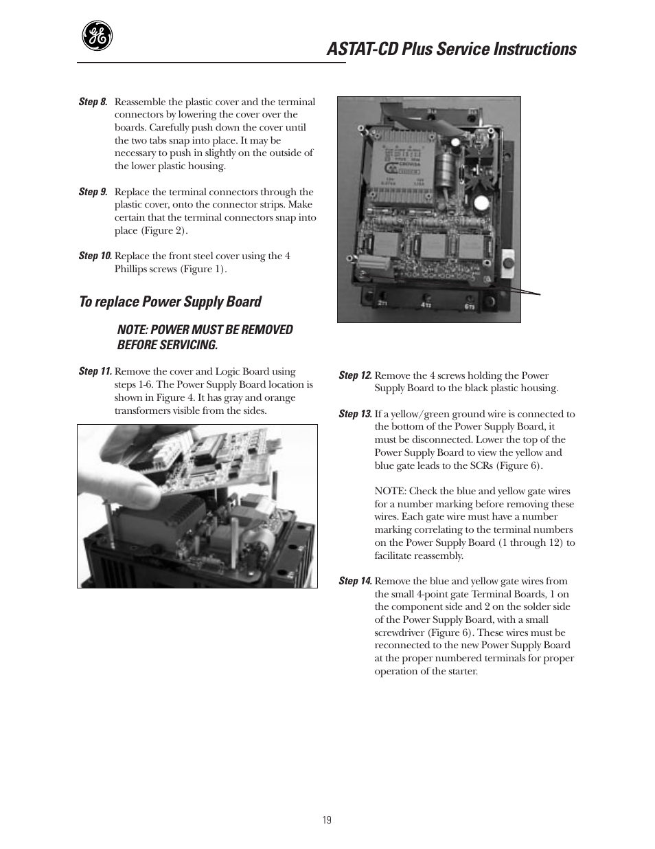 Astat-cd plus service instructions | GE Industrial Solutions ASTAT-CD Plus Solid-State Starters User Manual | Page 19 / 32