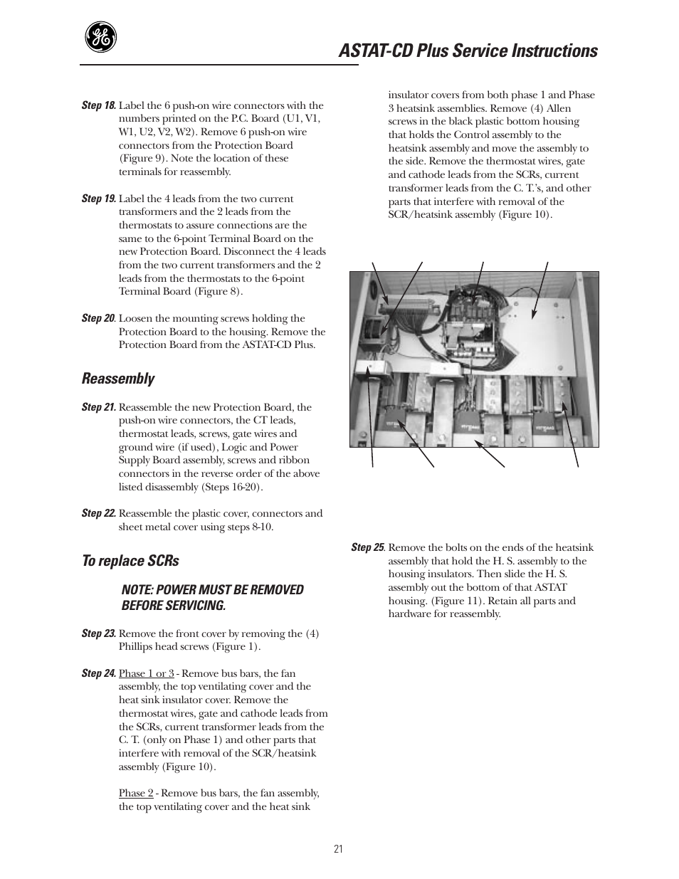 Astat-cd plus service instructions, Reassembly | GE Industrial Solutions ASTAT-CD Plus Solid-State Starters User Manual | Page 21 / 32