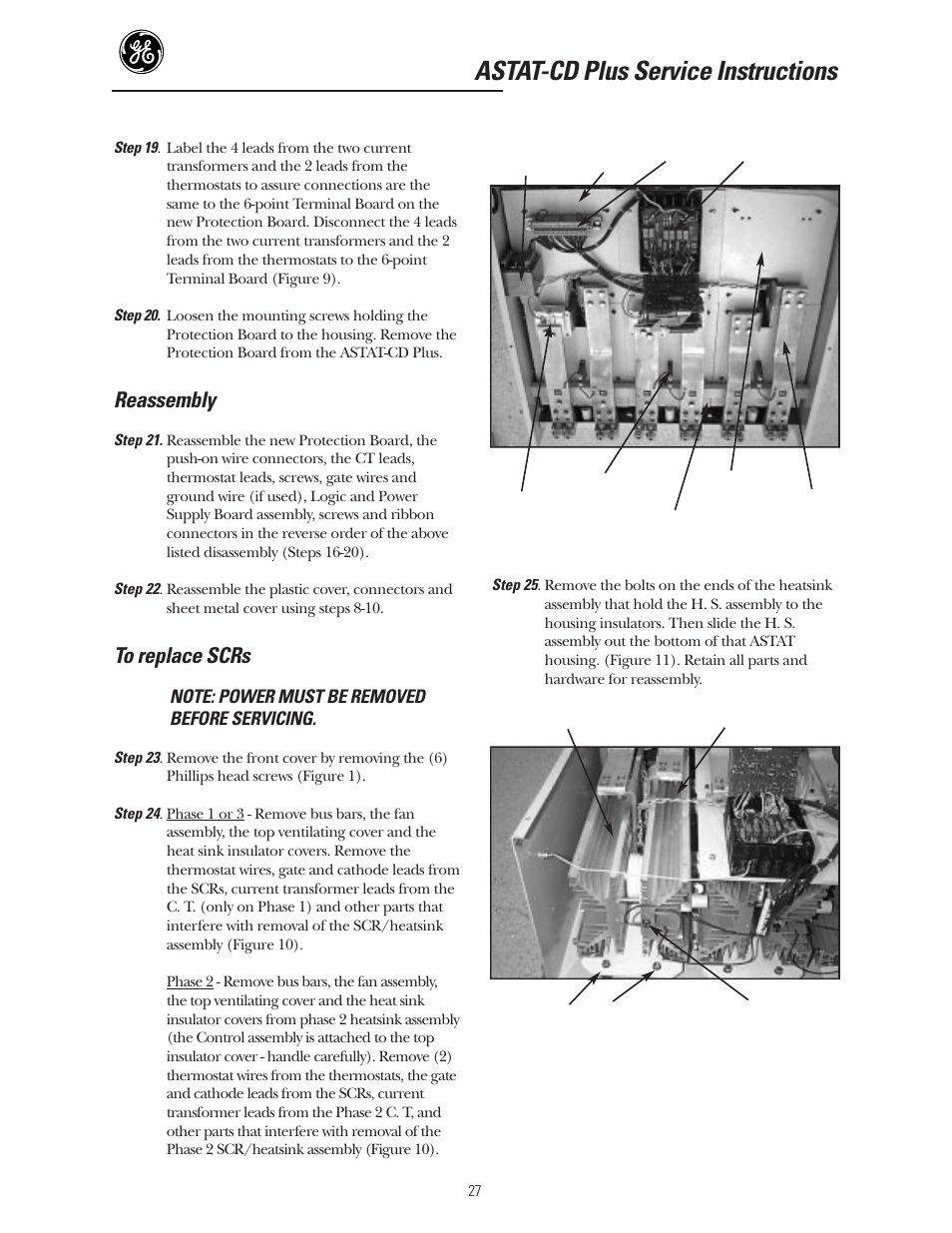 Astat-cd plus service instructions, Reassembly | GE Industrial Solutions ASTAT-CD Plus Solid-State Starters User Manual | Page 27 / 32