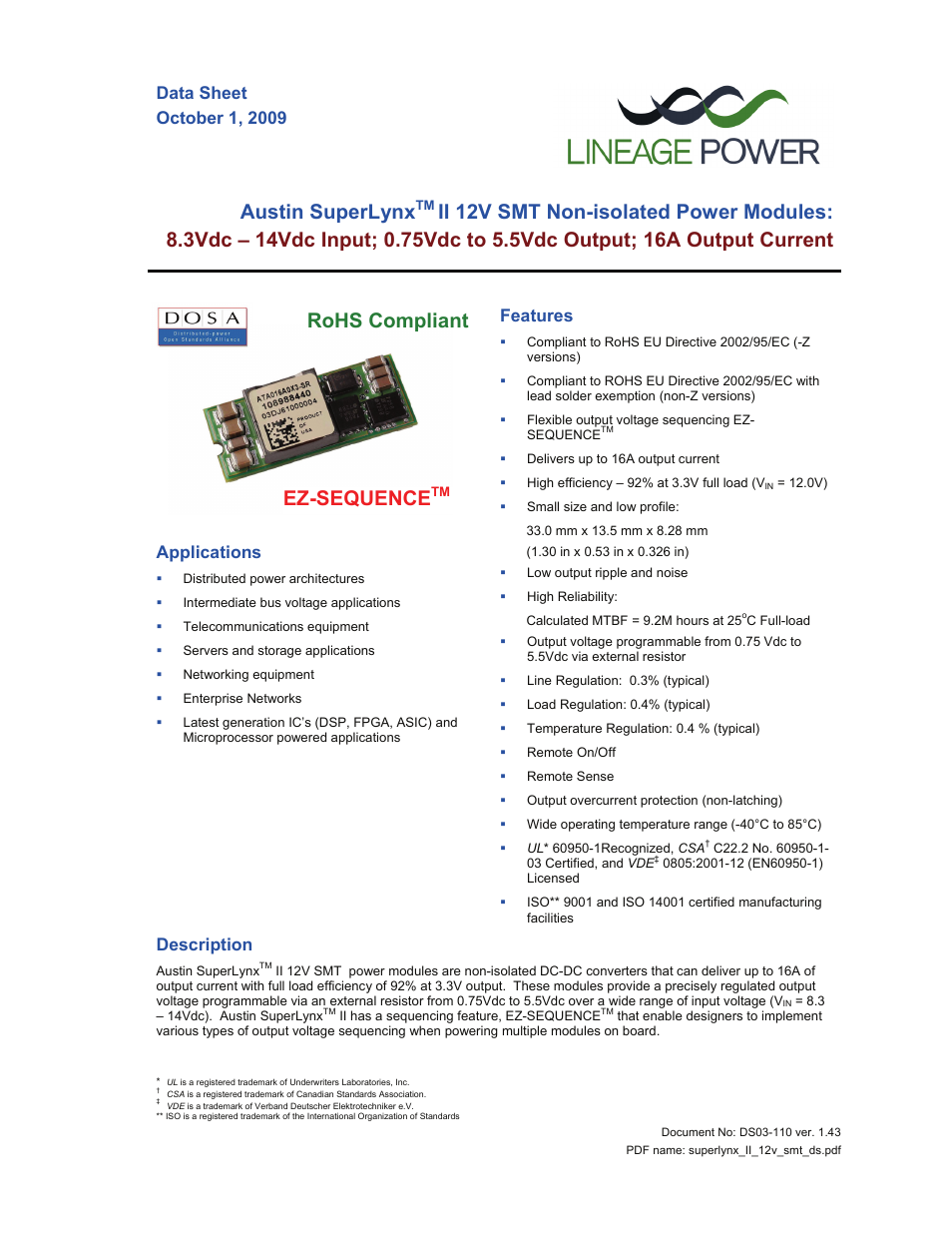 GE Industrial Solutions Austin SuperLynx II 12V SMT User Manual | 21 pages