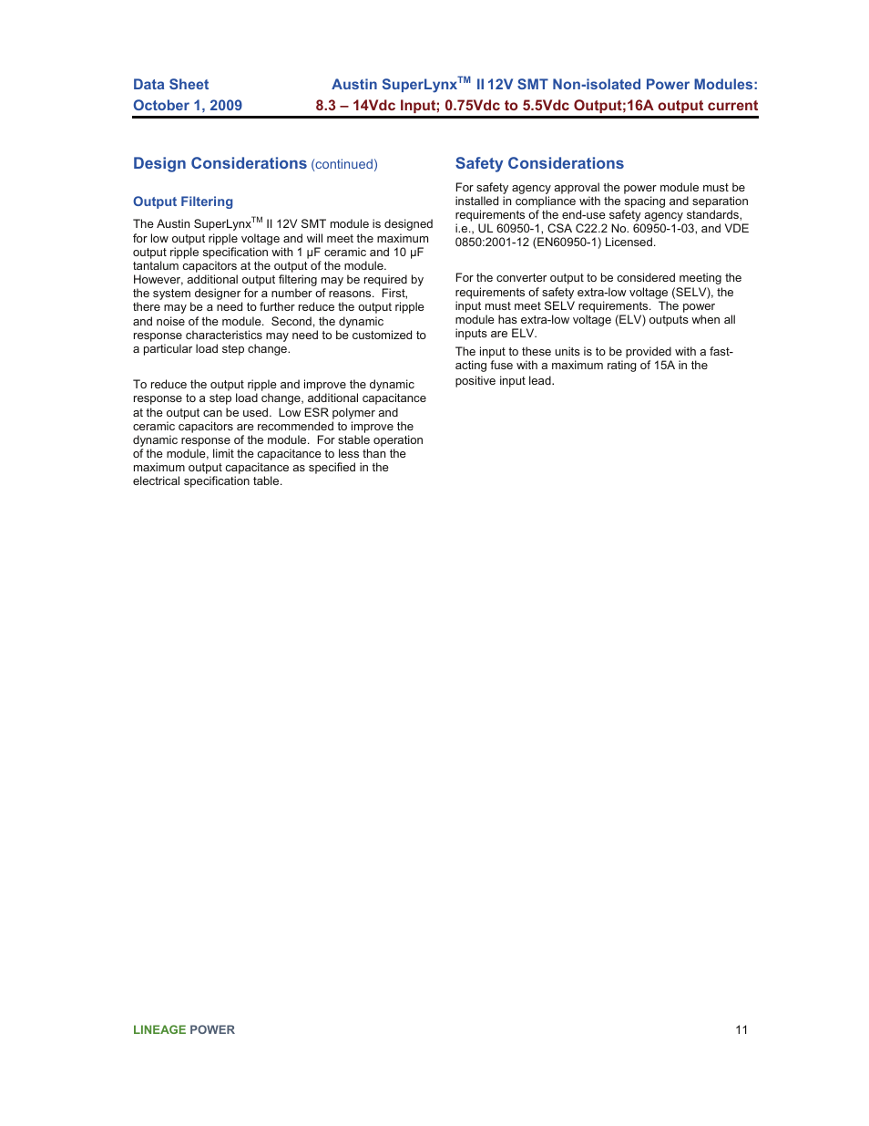 GE Industrial Solutions Austin SuperLynx II 12V SMT User Manual | Page 11 / 21