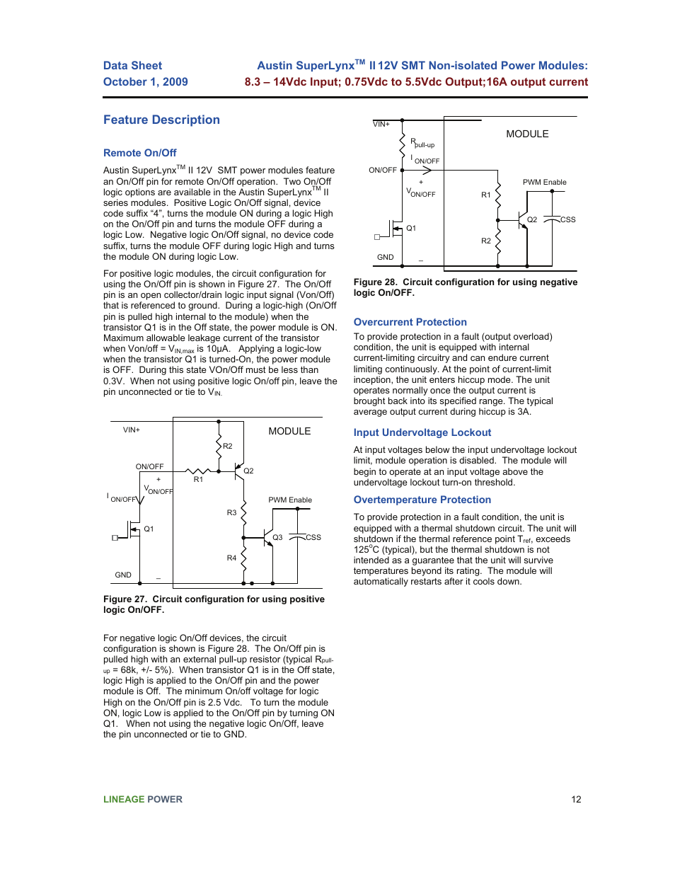 Feature description, Austin superlynx | GE Industrial Solutions Austin SuperLynx II 12V SMT User Manual | Page 12 / 21