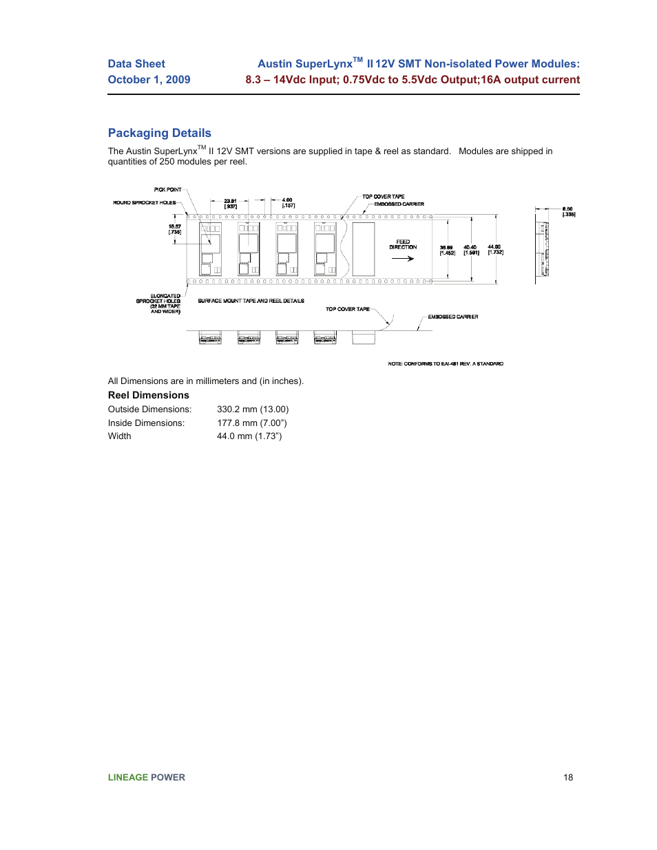 GE Industrial Solutions Austin SuperLynx II 12V SMT User Manual | Page 18 / 21