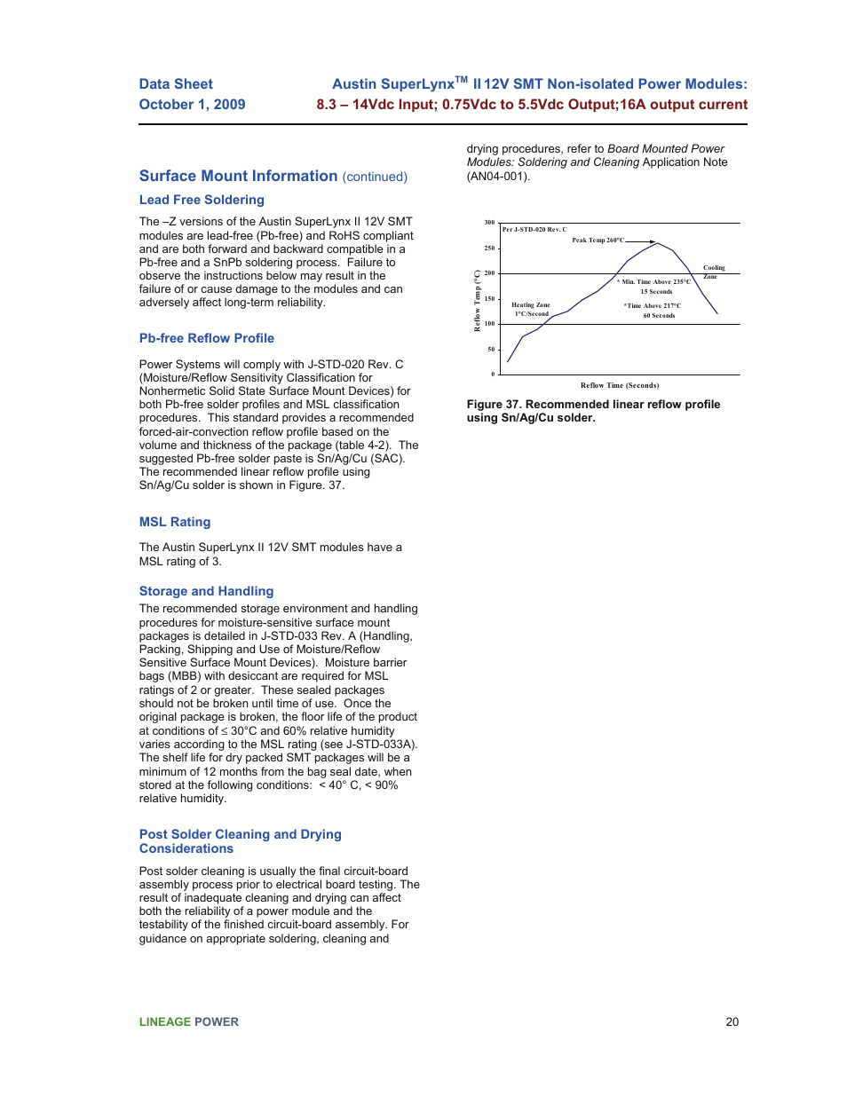 Surface mount information, Austin superlynx | GE Industrial Solutions Austin SuperLynx II 12V SMT User Manual | Page 20 / 21