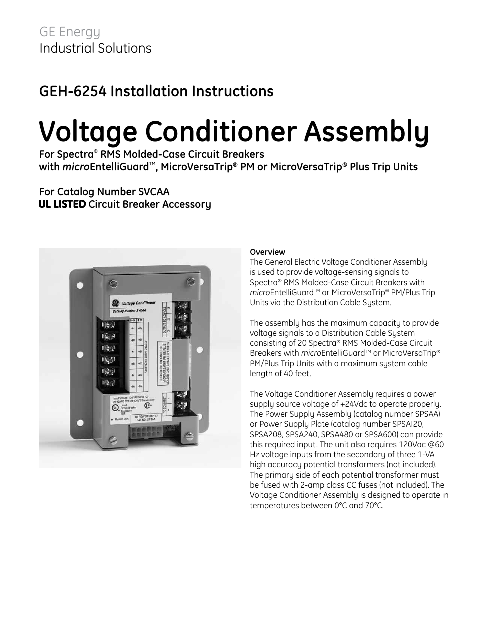 GE Industrial Solutions Voltage Conditioner SVCAA User Manual | 8 pages