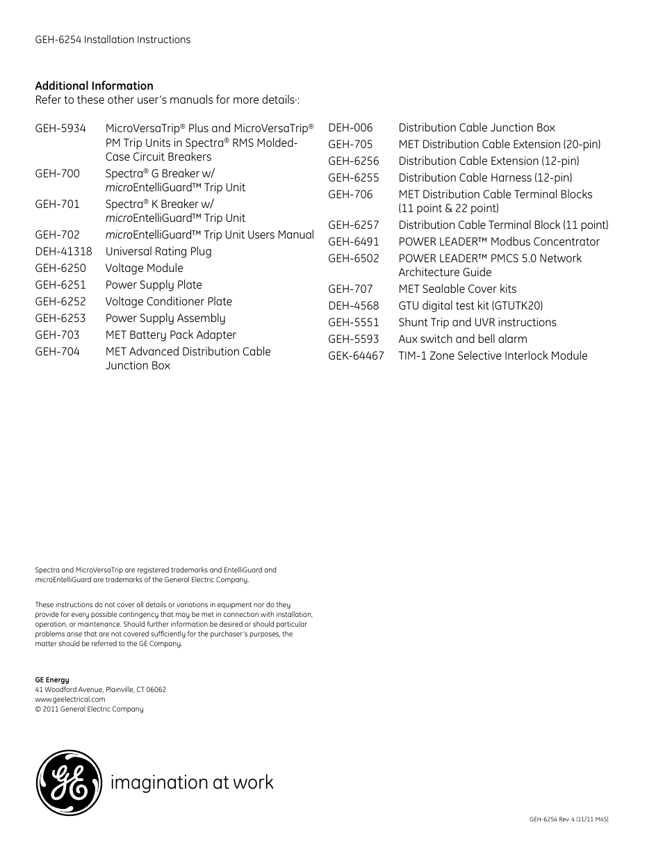 Imagination at work | GE Industrial Solutions Voltage Conditioner SVCAA User Manual | Page 8 / 8