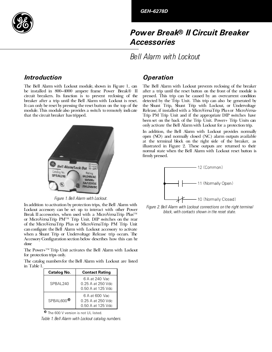 GE Industrial Solutions Power Break II Bell Alarm with Lockout User Manual | 4 pages