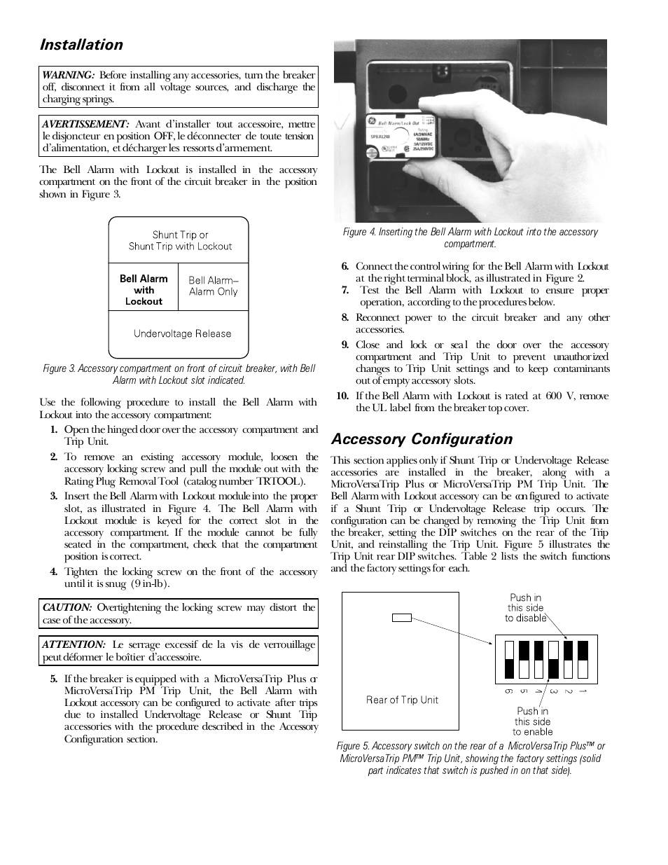Installation, Accessory configuration | GE Industrial Solutions Power Break II Bell Alarm with Lockout User Manual | Page 2 / 4