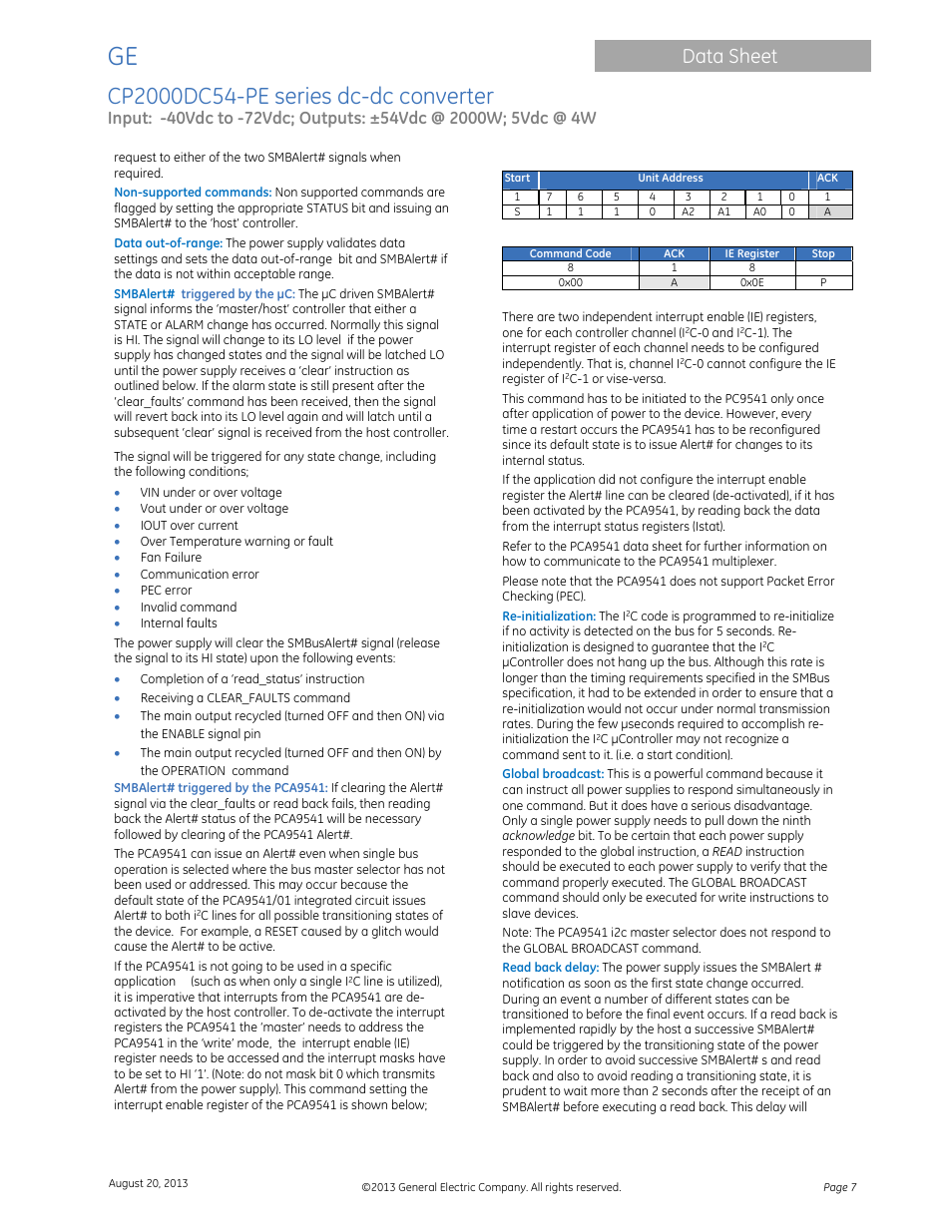 Data sheet | GE Industrial Solutions CP2000DC54-PE User Manual | Page 7 / 15