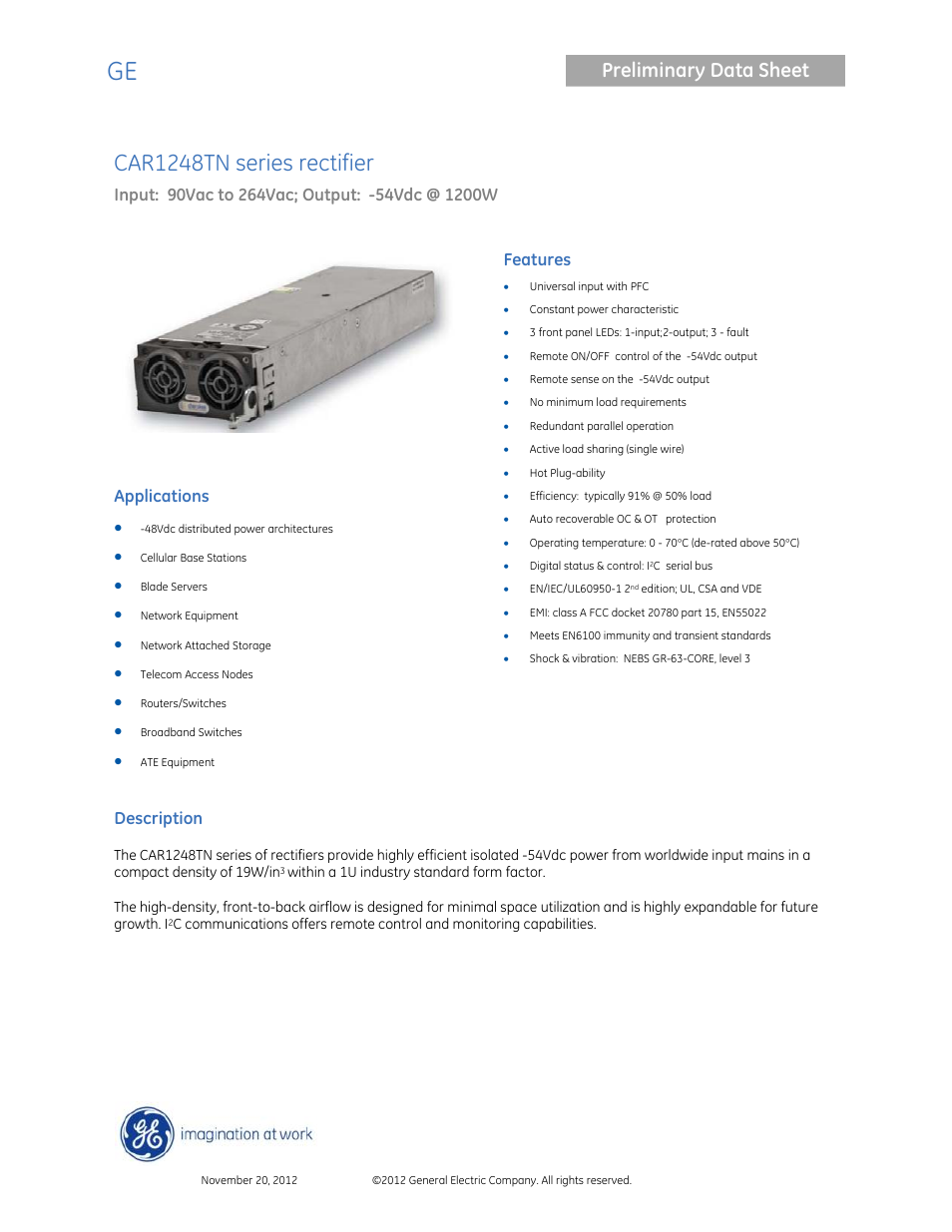 GE Industrial Solutions CAR1248TN series User Manual | 8 pages