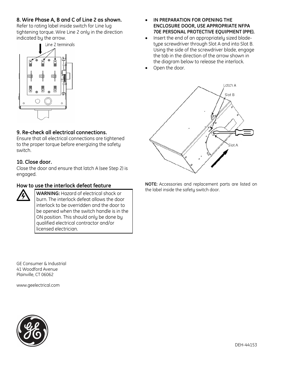 GE Industrial Solutions Double-Throw Safety Switch, NEMA 1 User Manual | Page 2 / 2