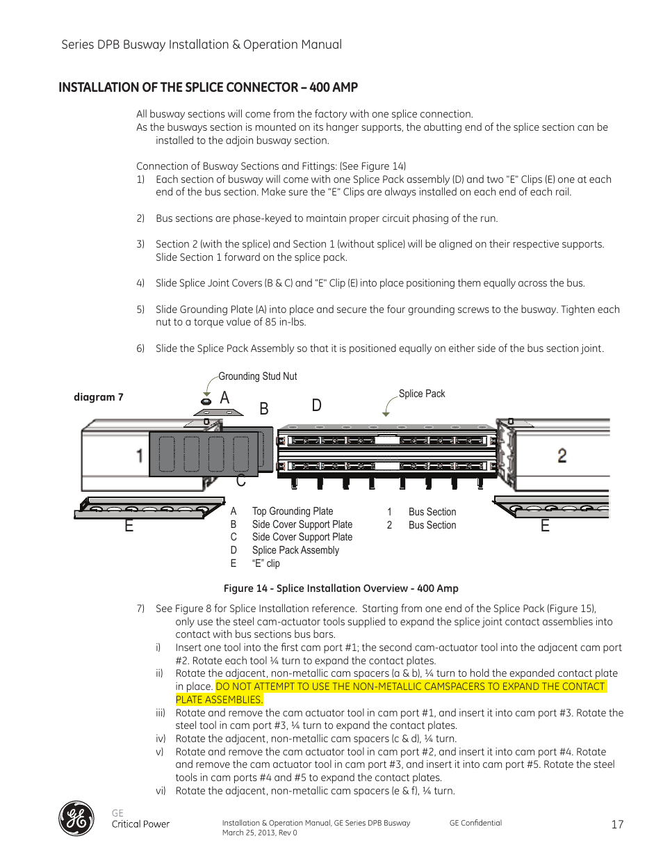 Installation of the splice connector – 400 amp | GE Industrial Solutions GE Zenith Series DPB User Manual | Page 25 / 102