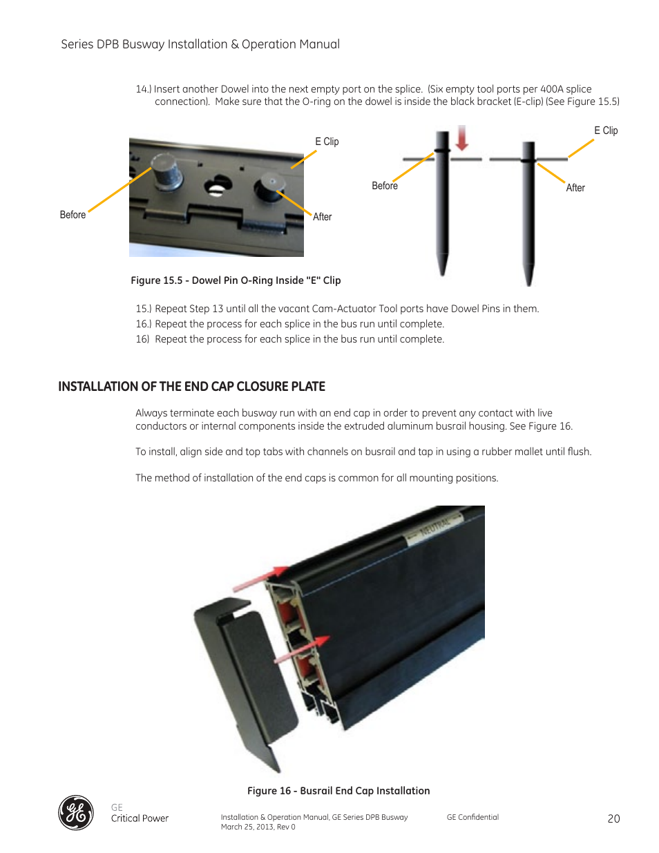 Installation of the end cap closure plate | GE Industrial Solutions GE Zenith Series DPB User Manual | Page 28 / 102