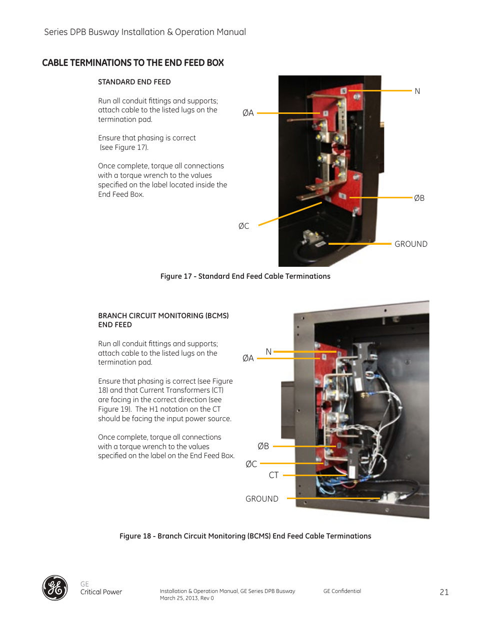 Cable terminations to the end feed box | GE Industrial Solutions GE Zenith Series DPB User Manual | Page 29 / 102