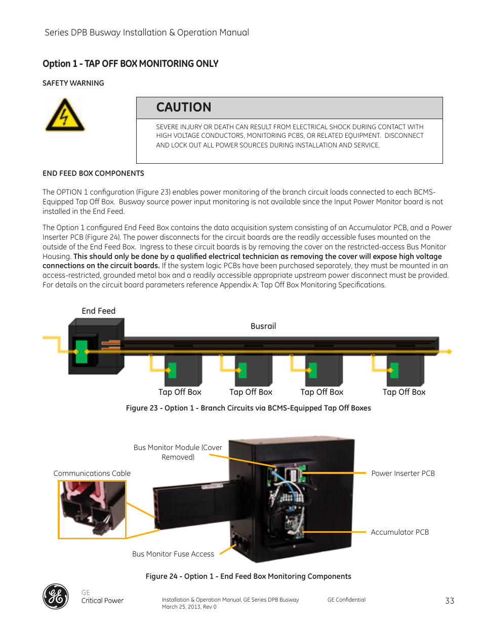 Caution, Option 1 - tap off box monitoring only | GE Industrial Solutions GE Zenith Series DPB User Manual | Page 41 / 102
