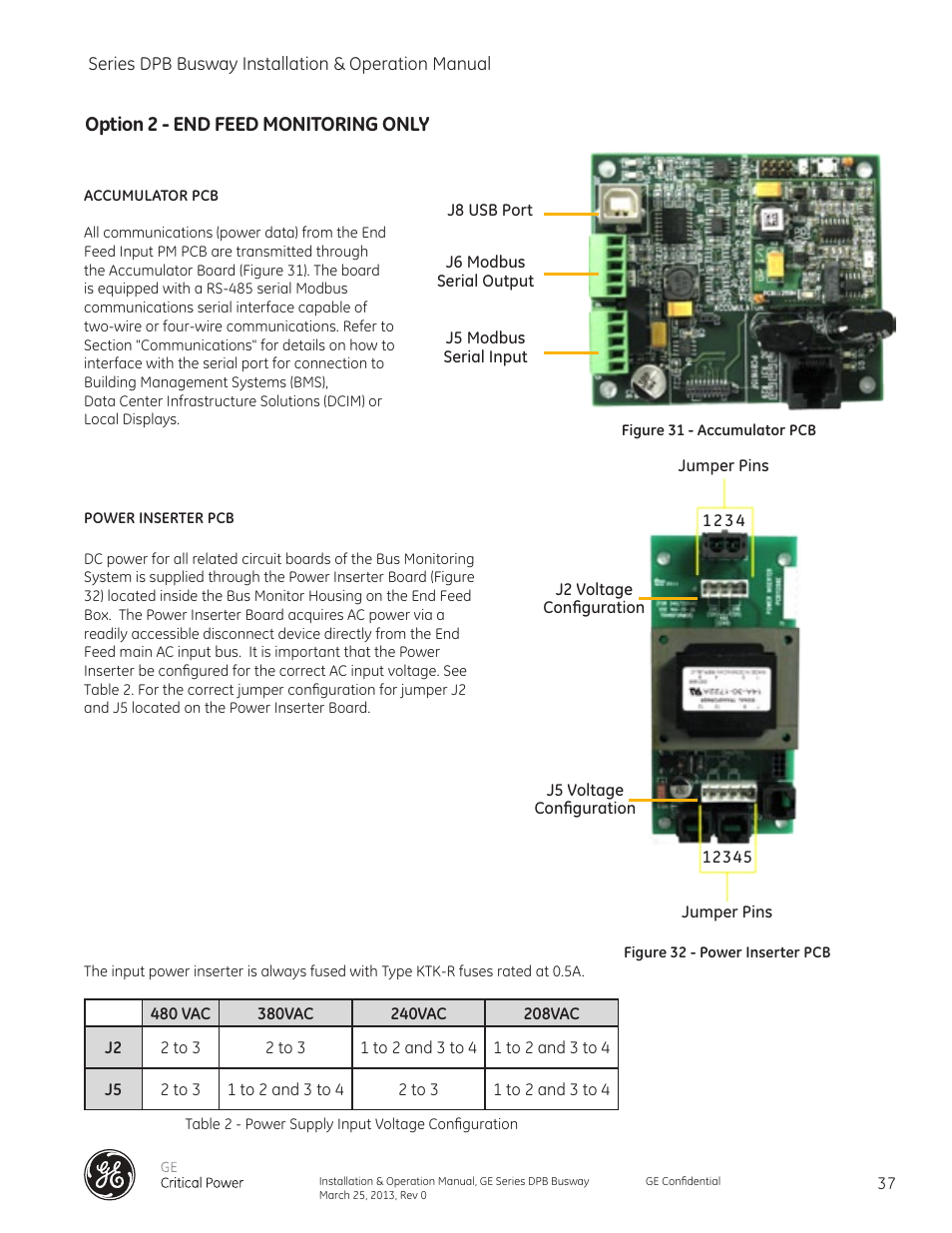 Option 2 - end feed monitoring only | GE Industrial Solutions GE Zenith Series DPB User Manual | Page 45 / 102