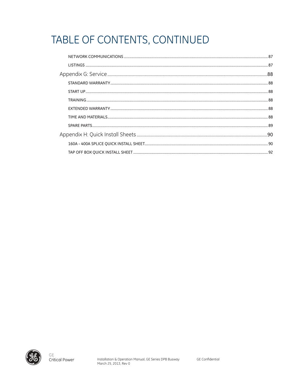 Table of contents, continued | GE Industrial Solutions GE Zenith Series DPB User Manual | Page 6 / 102