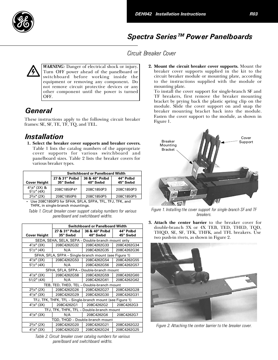 GE Industrial Solutions Spectra Series Power Panelboards SE, SF, TE, TF, TQ, and TEL User Manual | 2 pages