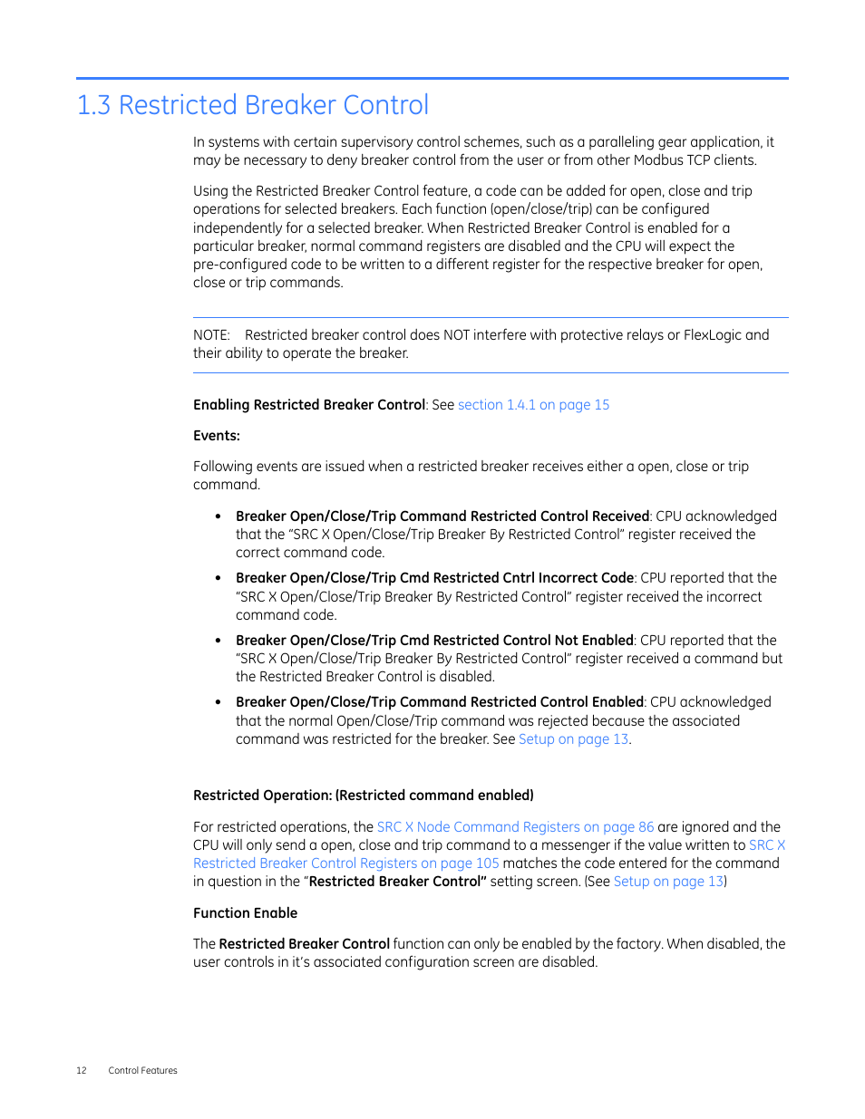 1head - 1.3 restricted breaker control, 3 restricted breaker control | GE Industrial Solutions Entellisys 5.0 Integrator's Guide User Manual | Page 12 / 162