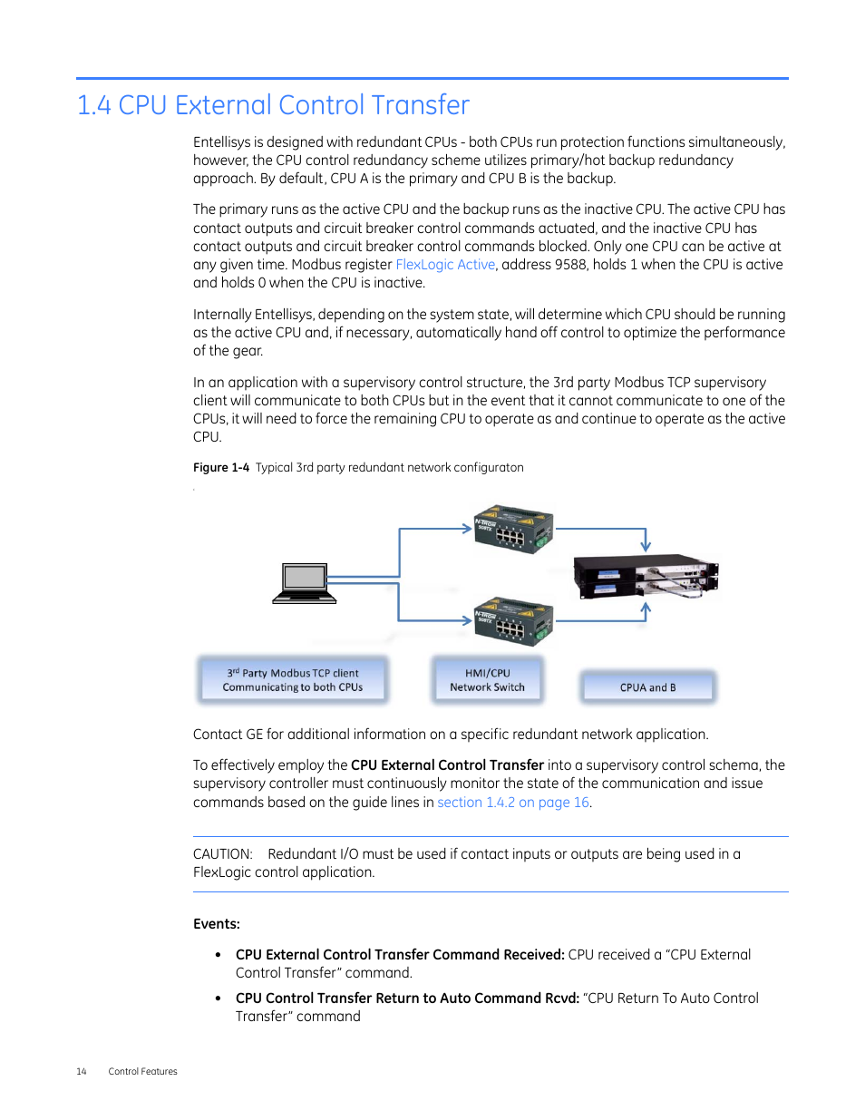 1head - 1.4 cpu external control transfer, 4 cpu external control transfer | GE Industrial Solutions Entellisys 5.0 Integrator's Guide User Manual | Page 14 / 162