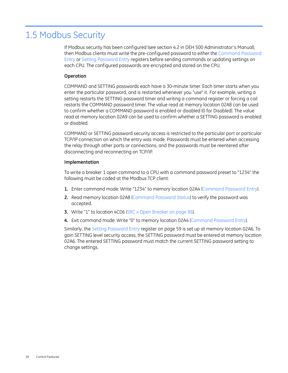 1head - 1.5 modbus security, 5 modbus security | GE Industrial Solutions Entellisys 5.0 Integrator's Guide User Manual | Page 18 / 162