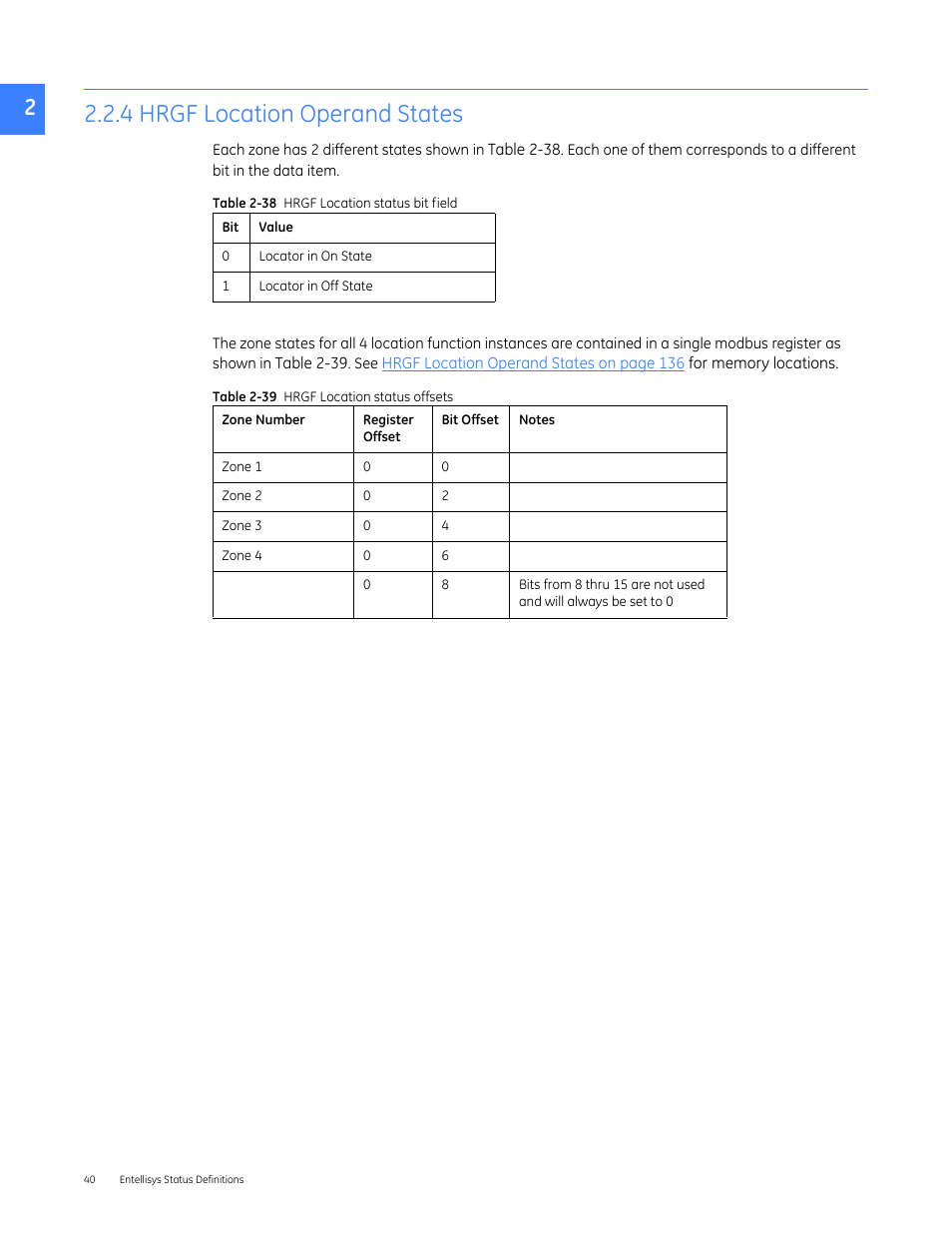 2headtop - 2.2.4 hrgf location operand states, 4 hrgf location operand states | GE Industrial Solutions Entellisys 5.0 Integrator's Guide User Manual | Page 40 / 162